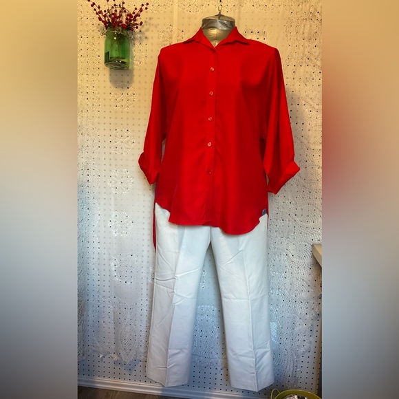 Red Backless Tuxedo Draped Woman’s Blouse 1X Professionally Cleaned & ❤️ Ready🌹 - Picture 9 of 9